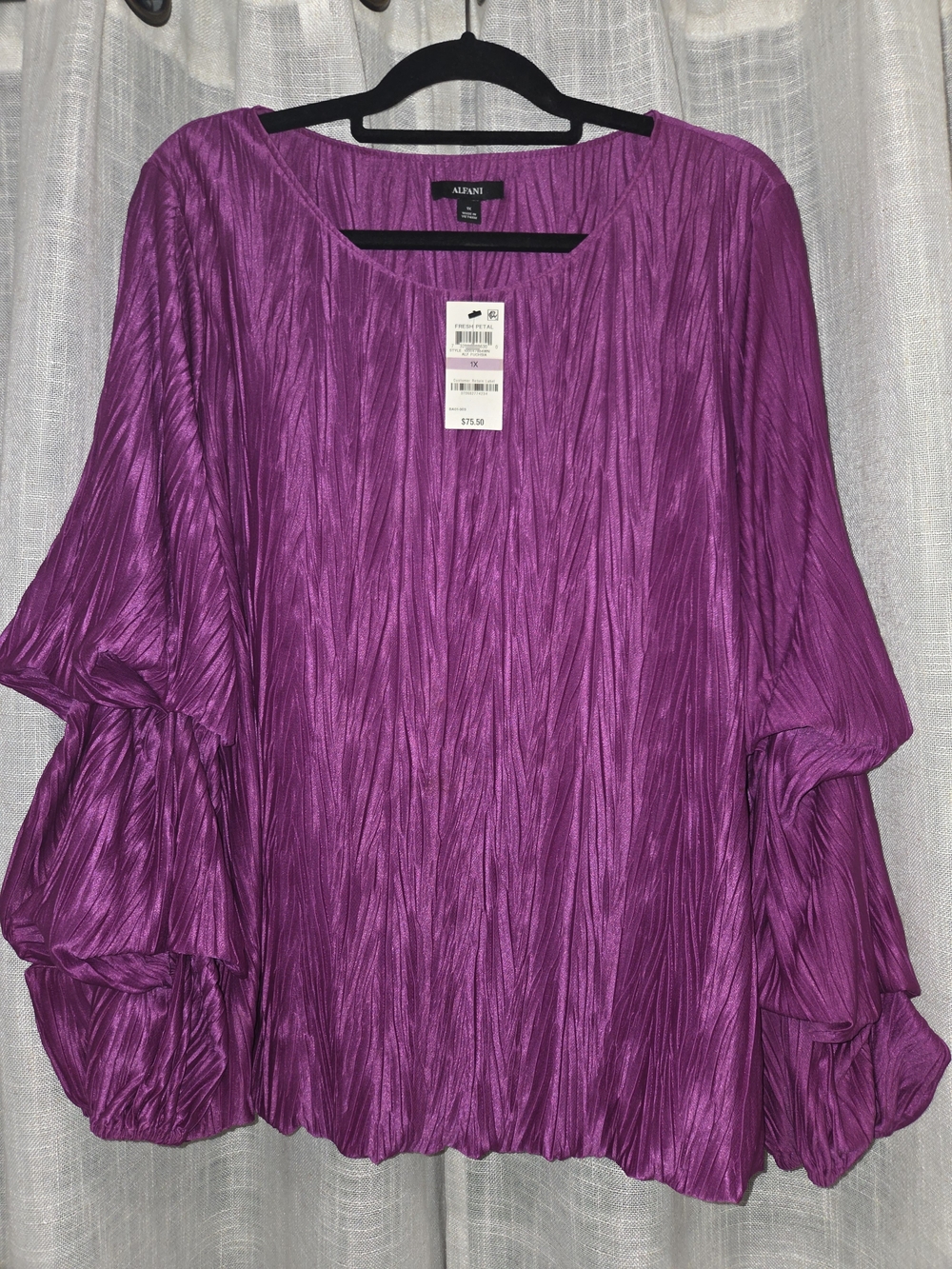 Alfani Purple Pleated Ruffle Sleeve Blouse